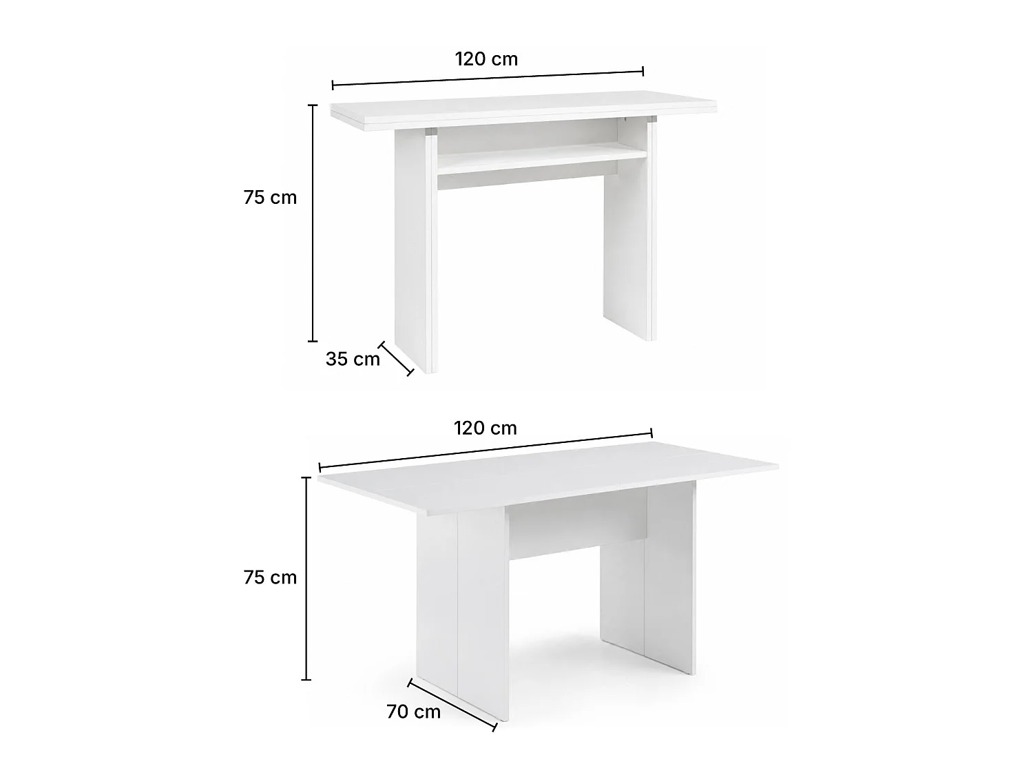The White Stone Console extensible blanche gain de place transformable | table console extensible cuisine salon | 120x35/70x76 cm