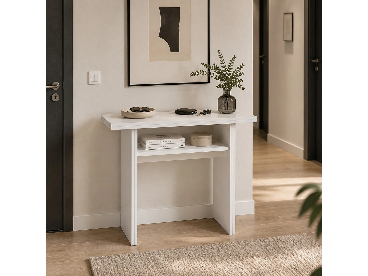 The White Stone Console extensible blanche gain de place transformable | table console extensible cuisine salon | 120x35/70x76 cm