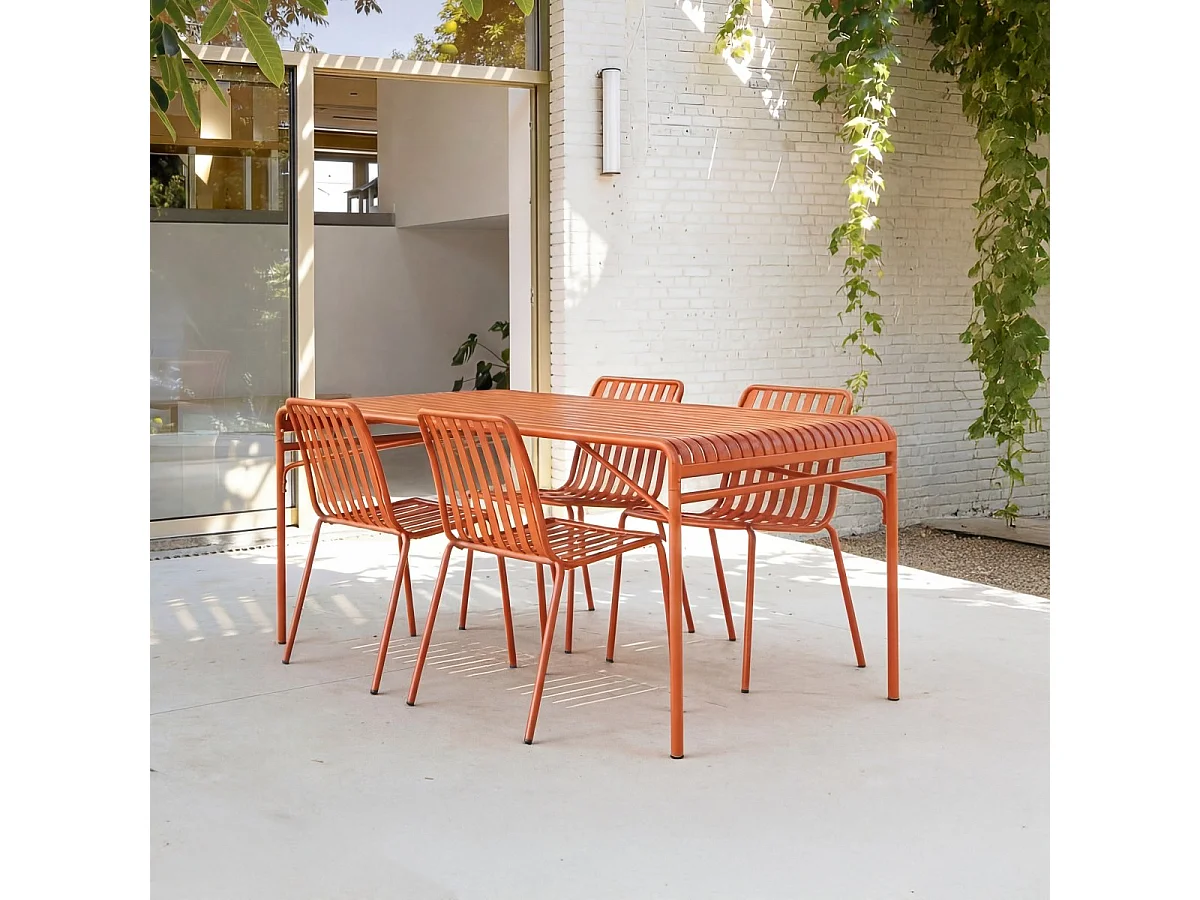 Gaby - Tavolo da giardino rettangolare in metallo arancione 4/6 persone