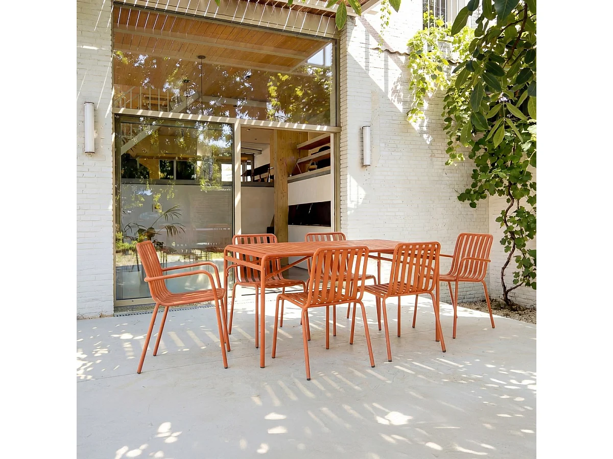 Gaby - Tavolo da giardino rettangolare in metallo arancione 4/6 persone