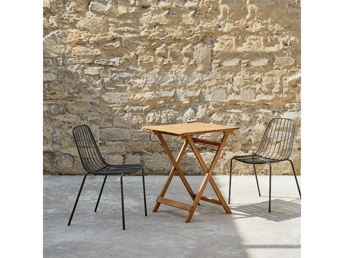 Bistro- Set da giardino in acacia massello e metallo, 2 sedie