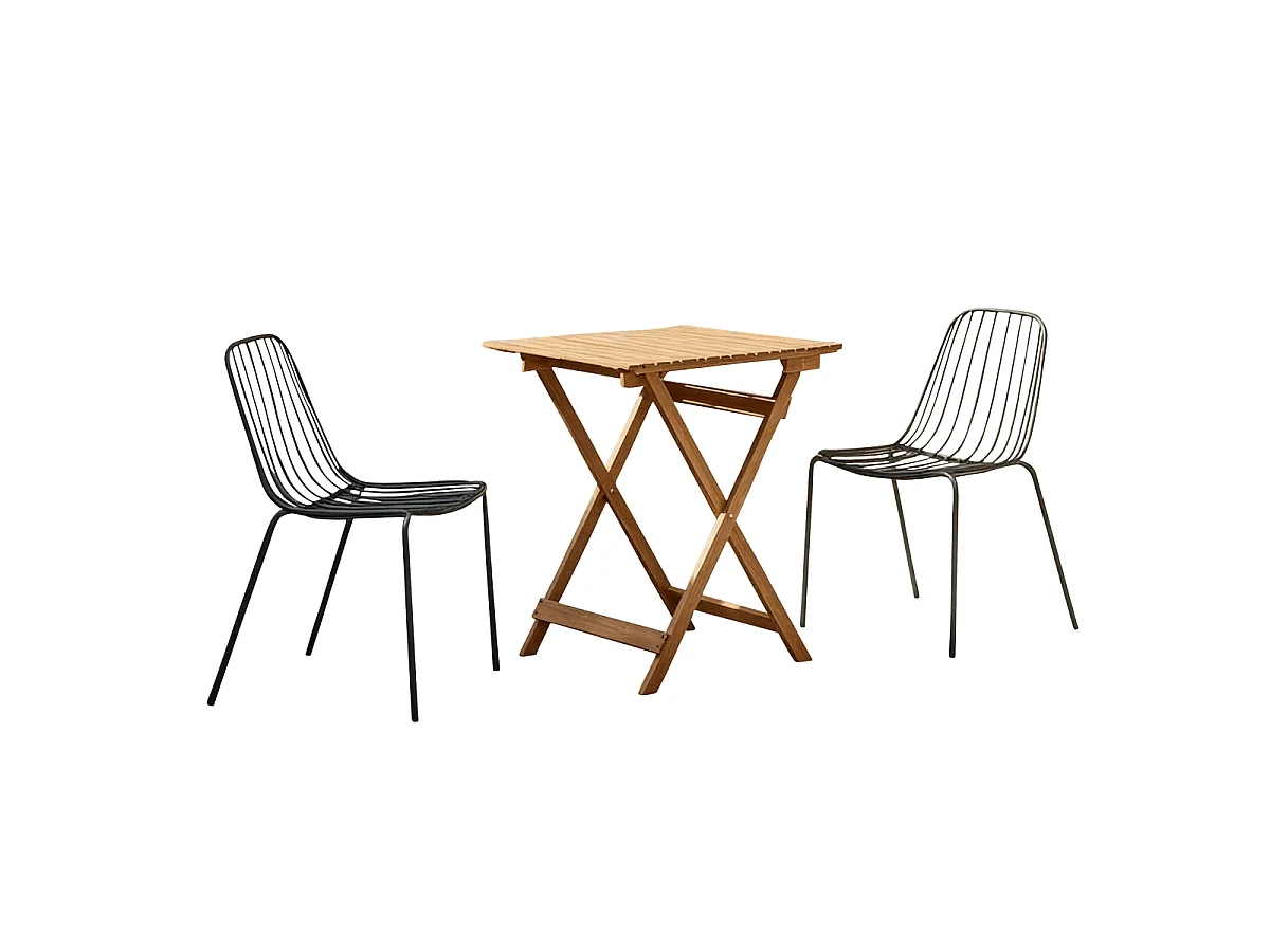 Bistro- Set da giardino in acacia massello e metallo, 2 sedie