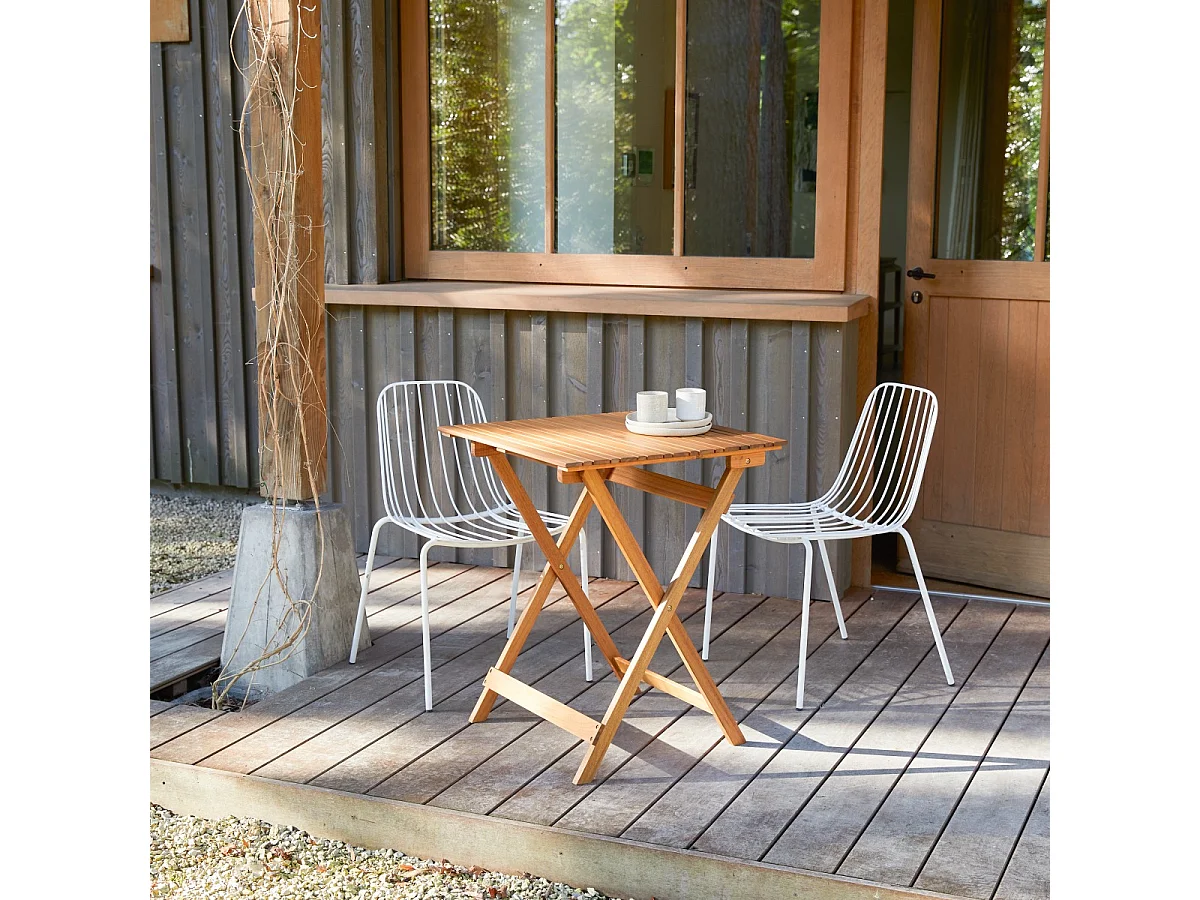 Bistro - Outdoor Gartenmöbel Set aus massiver Akazie und Metall white, 2 Stühle