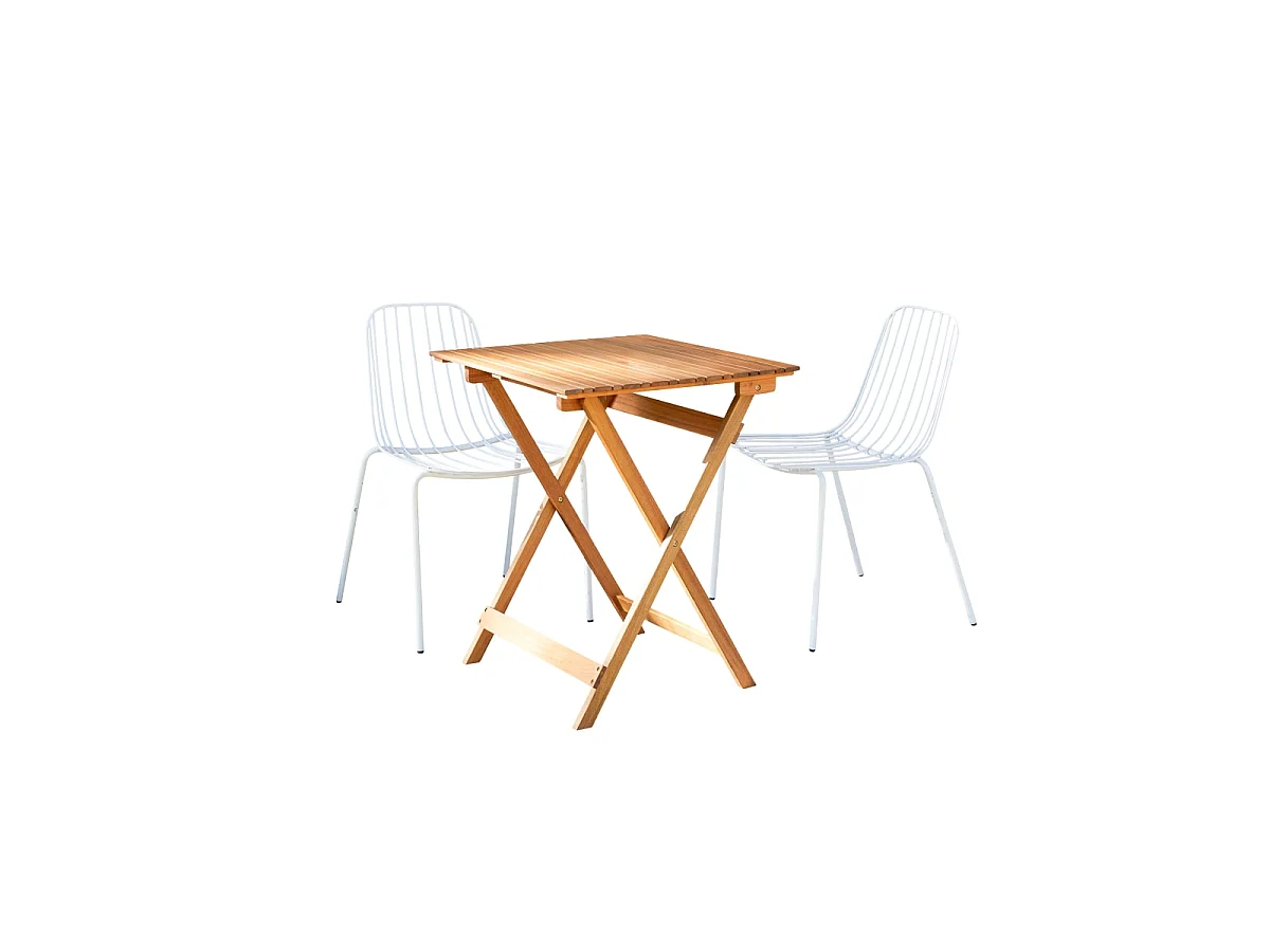 Bistro - Outdoor Gartenmöbel Set aus massiver Akazie und Metall white, 2 Stühle