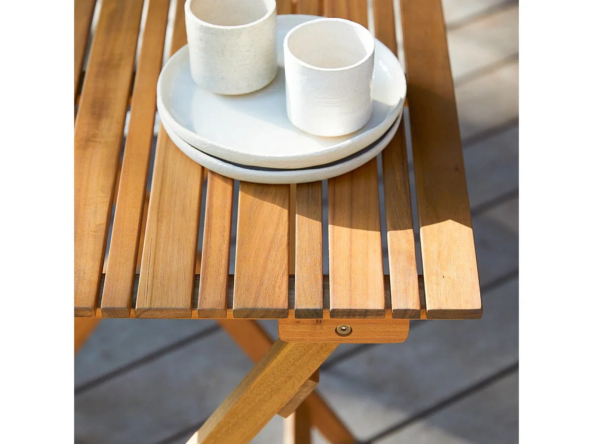 Bistro - Outdoor Gartenmöbel Set aus massiver Akazie und Metall white, 2 Stühle