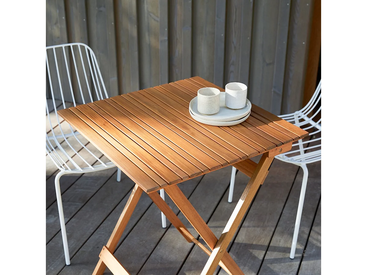 Bistro - Outdoor Gartenmöbel Set aus massiver Akazie und Metall white, 2 Stühle