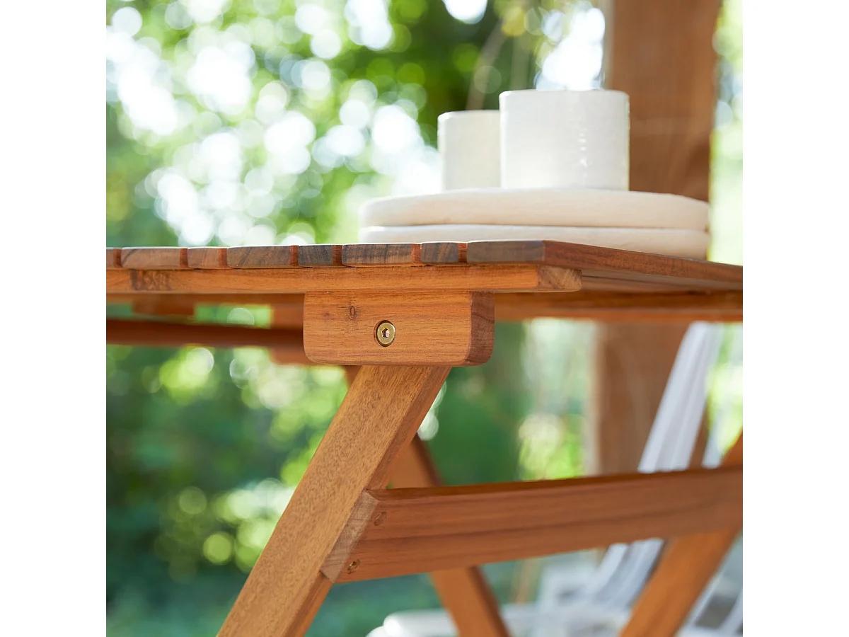 Bistro - Outdoor Gartenmöbel Set aus massiver Akazie und Metall white, 2 Stühle