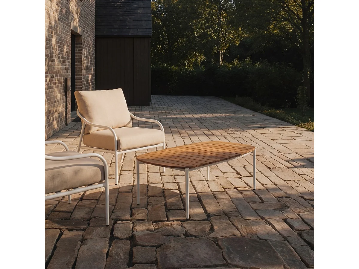 Gartenlounge aus naturfarbenem Stoff und weißem Metall, 2-Sitzer Luca