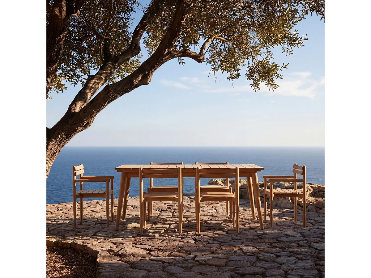 Set di mobili da giardino in teak massello 6 posti Vadim