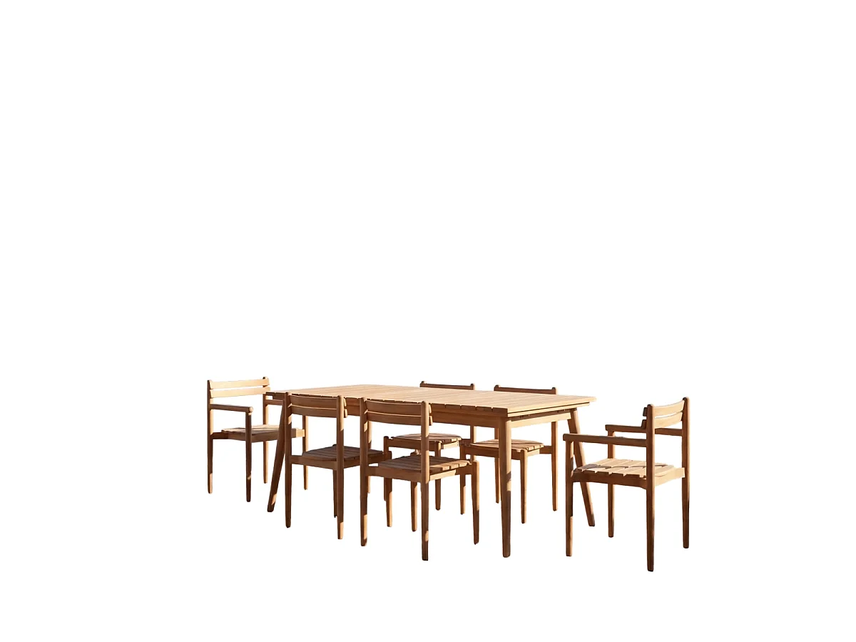 Set di mobili da giardino in teak massello 6 posti Vadim