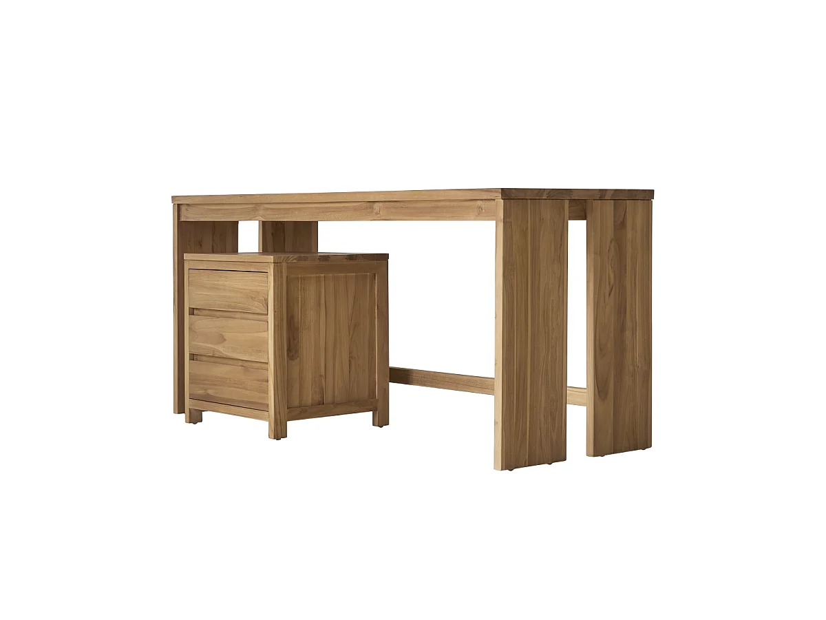 Eden - Schreibtisch aus massivem Teak mit Aufbewahrungselement