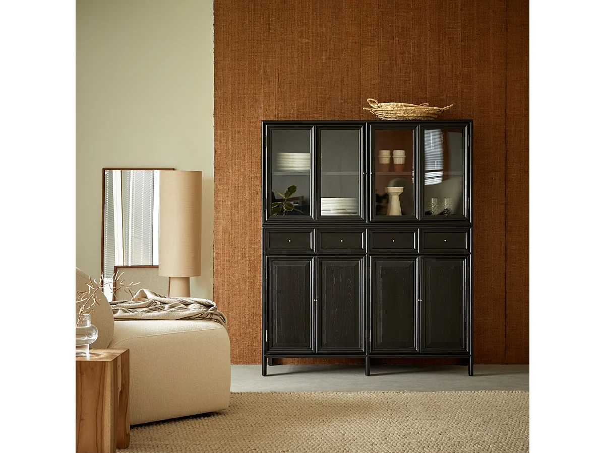 Anna - Vaisselier haut vitré et portes pleines en mindi 120 cm