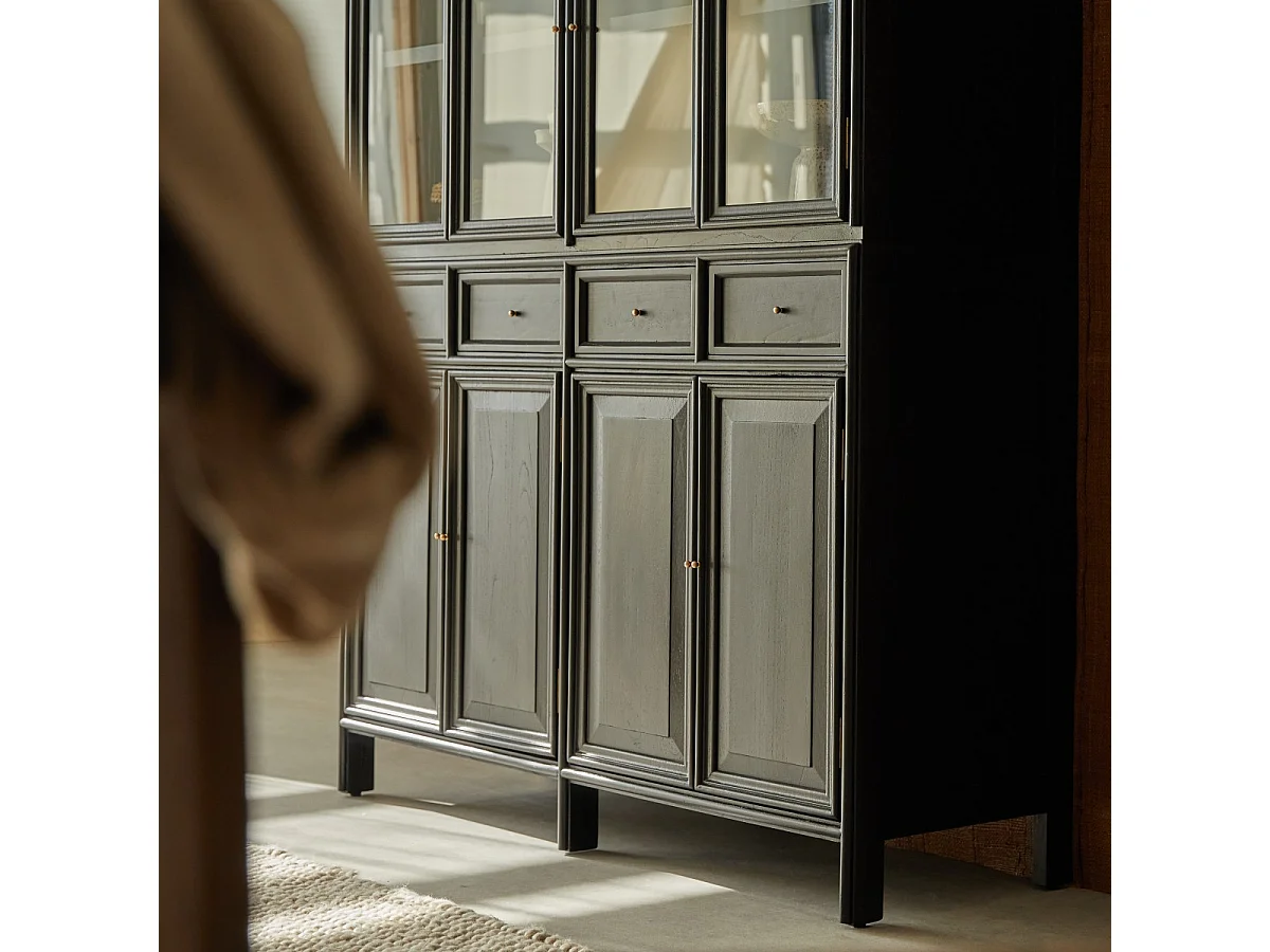 Anna - Vaisselier haut vitré et portes pleines en mindi 120 cm