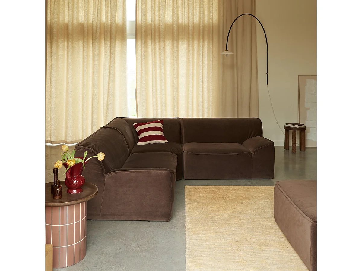 Quinto - Divano angolare modulare in tessuto marrone, 4 posti