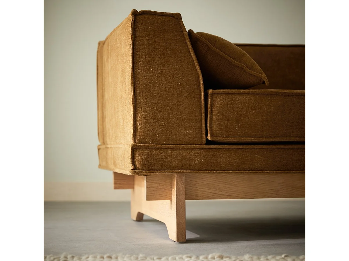 Miu - Méridienne en chêne et tissu ocre