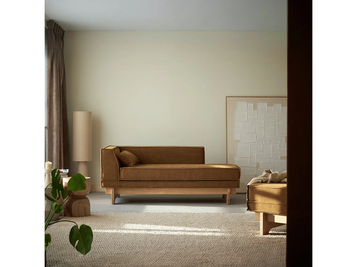 Miu - Méridienne en chêne et tissu ocre