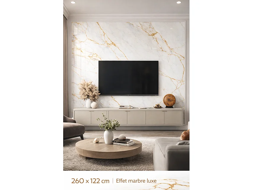 Panneau mural PVC effet marbre LUNA GOLD 122x260 cm - Protocole Home