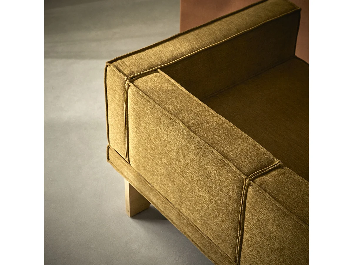 Miu - Sofa aus Eichenholz und ockerfarbenem Stoff, 2-Sitzer