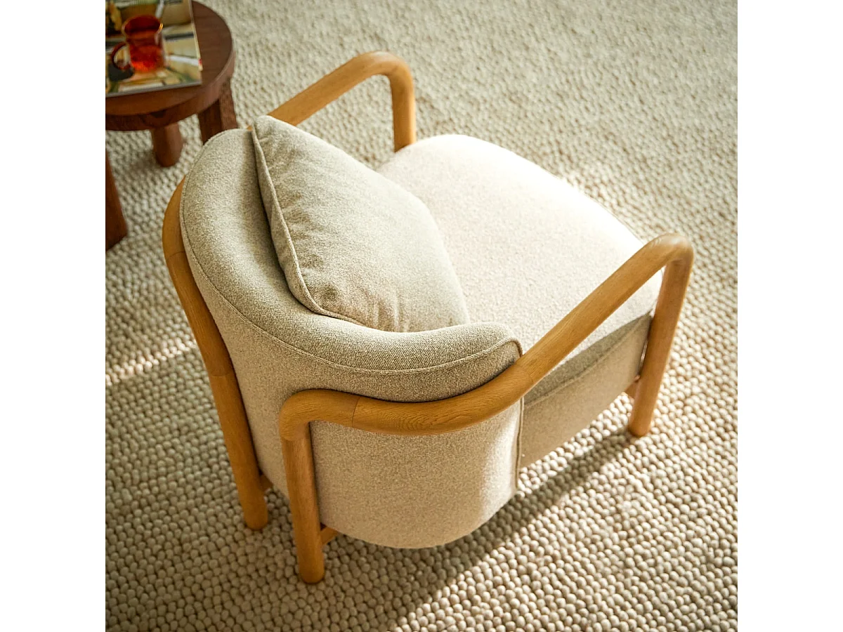 Poltrona in rovere massello e tessuto grigio Lya