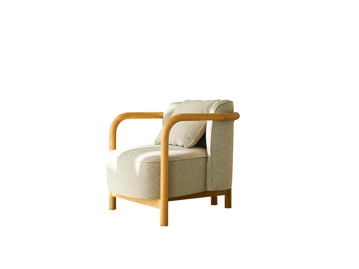Poltrona in rovere massello e tessuto grigio Lya