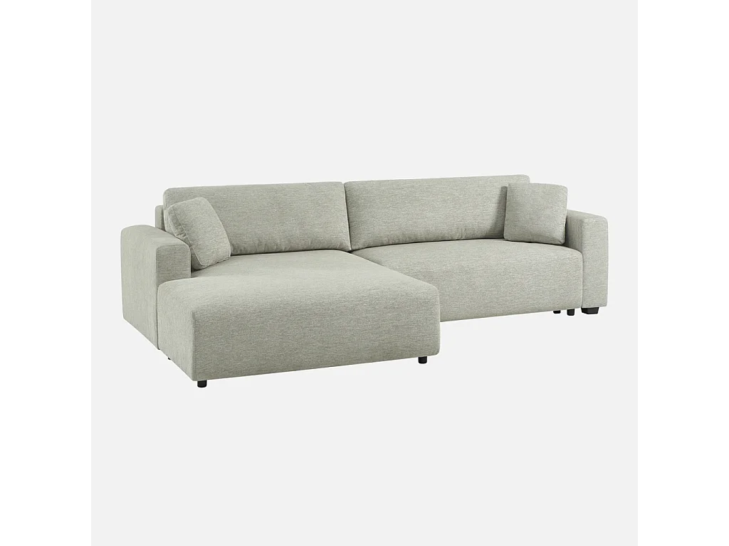 Canapé d'angle gauche convertible 3 places tissu avec coffre gris clair - Wide