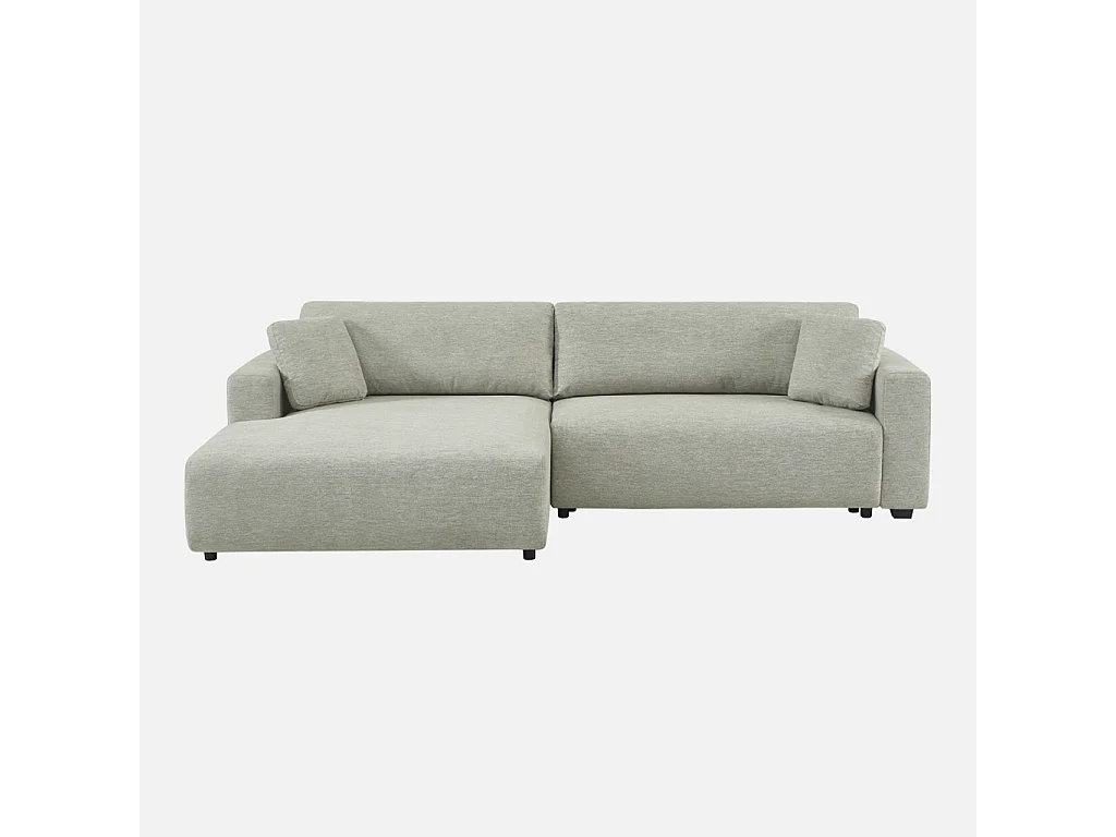 Canapé d'angle gauche convertible 3 places tissu avec coffre gris clair - Wide
