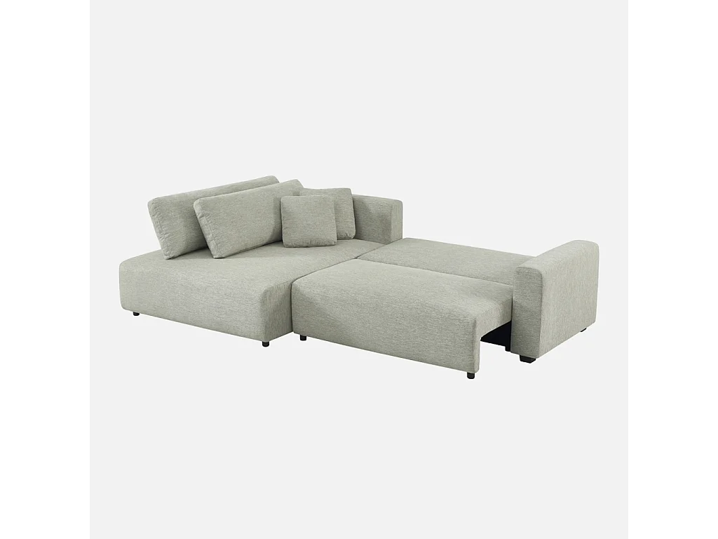 Canapé d'angle gauche convertible 3 places tissu avec coffre gris clair - Wide