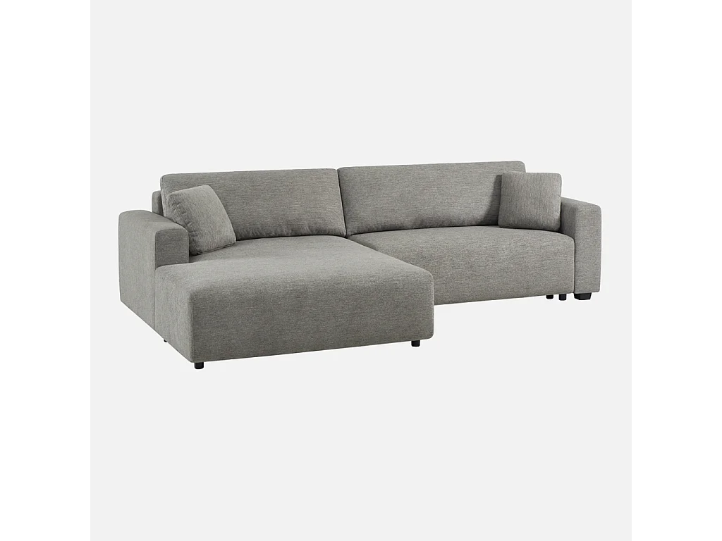 Canapé d'angle gauche convertible 3 places tissu avec coffre gris foncé - Wide