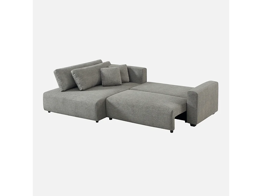 Canapé d'angle gauche convertible 3 places tissu avec coffre gris foncé - Wide