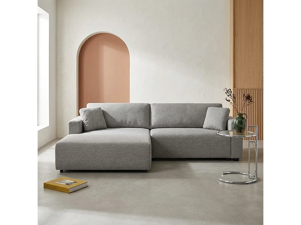Canapé d'angle gauche convertible 3 places tissu avec coffre gris foncé - Wide