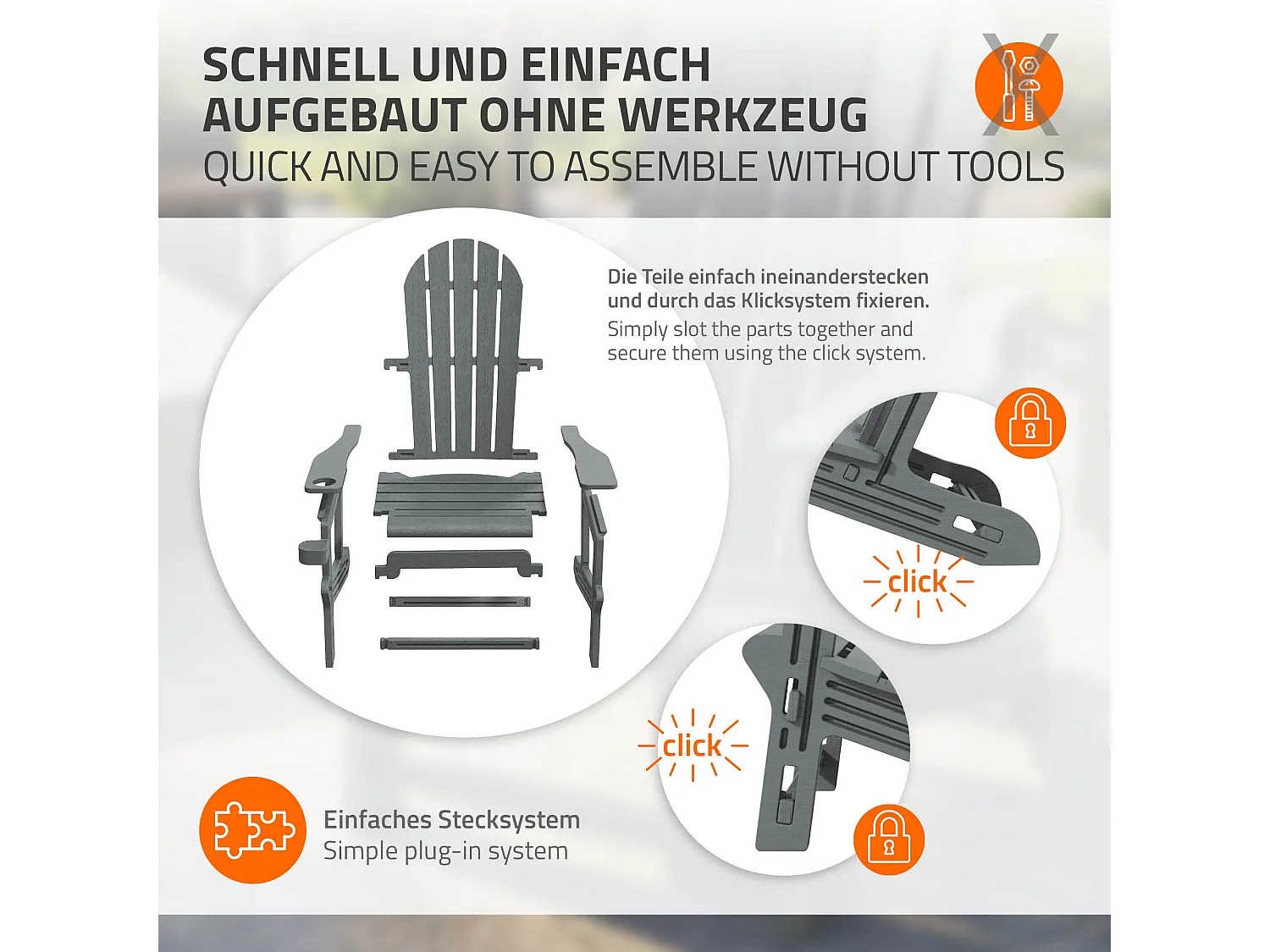 ML-Design Sedia adirondack da giardino grigia con portabicchieri in plastica effetto legno sedia a sdraio poltrona da esterno resistente alle intemper