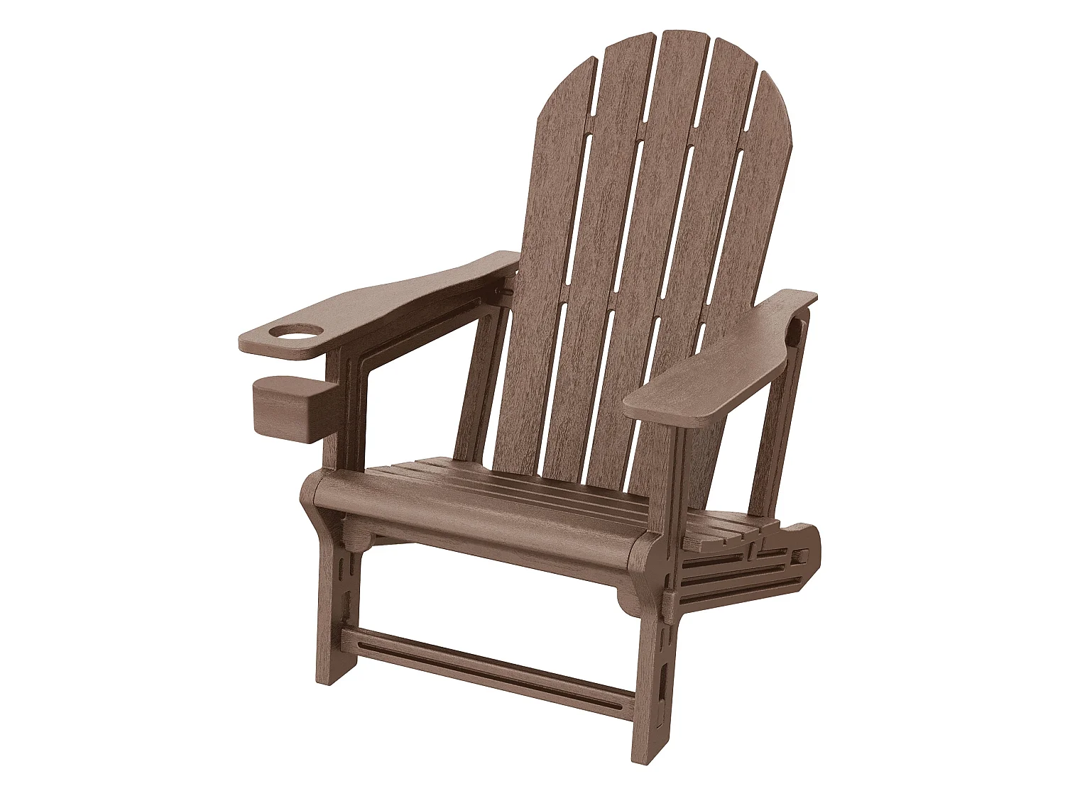 Chaise adirondack marron en plastique HDPE aspect bois avec porte-gobelet siège de jardin résistant aux intempéries montage facile fauteuil extérieur