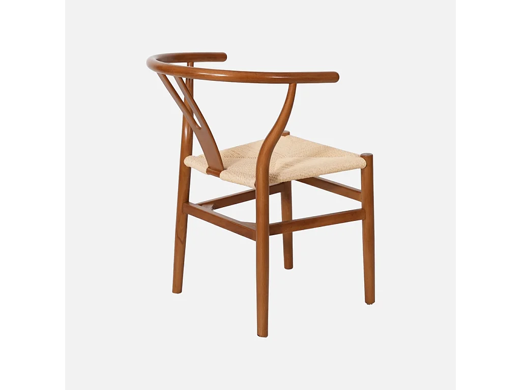 Silla de madera con asiento de cuerda, set de 2 nogal