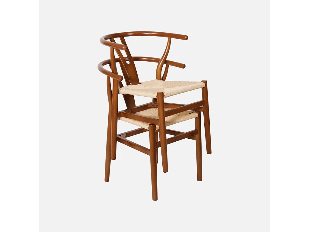 Silla de madera con asiento de cuerda, set de 2 nogal