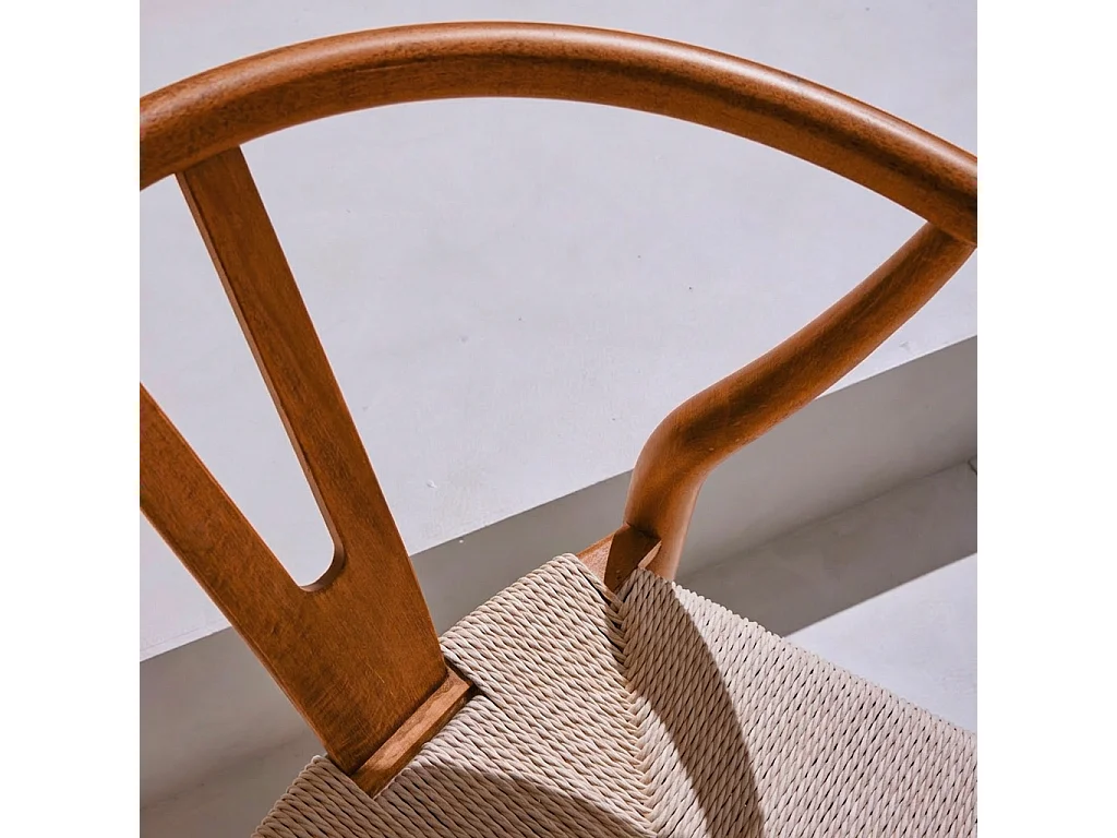 Silla de madera con asiento de cuerda, set de 2 nogal