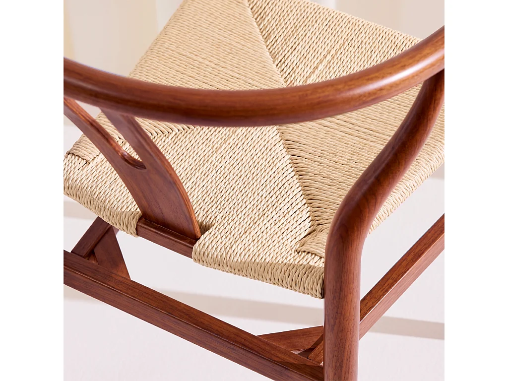 Silla de madera con asiento de cuerda, set de 2, Nogal