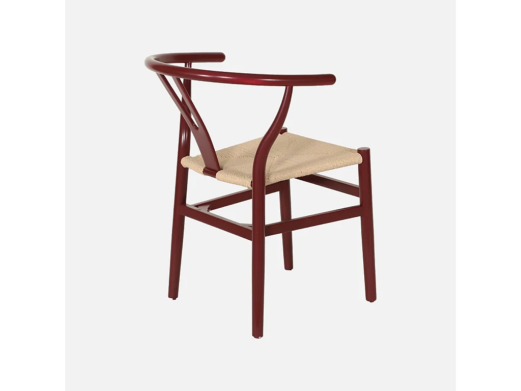 Silla de madera con asiento de cuerda, set de 2 burdeos