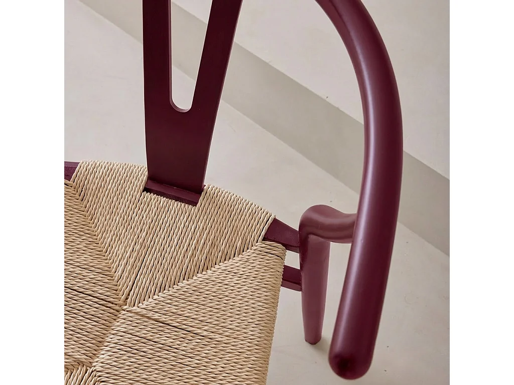 Silla de madera con asiento de cuerda, set de 2 burdeos