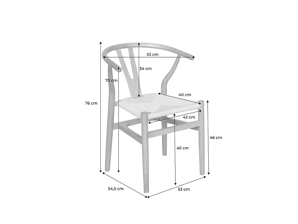 Silla de madera con asiento de cuerda, set de 2 burdeos