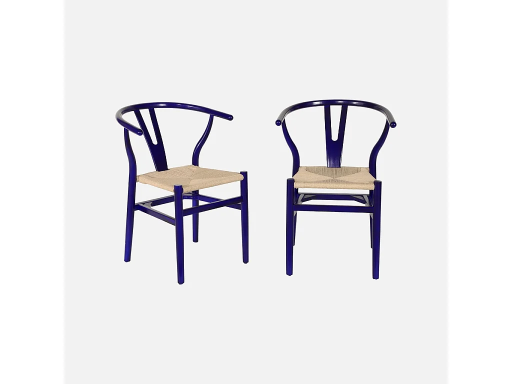 Silla de madera con asiento de cuerda, set de 2 azul