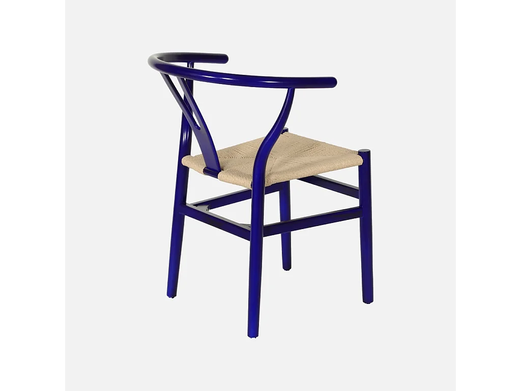 Silla de madera con asiento de cuerda, set de 2 azul