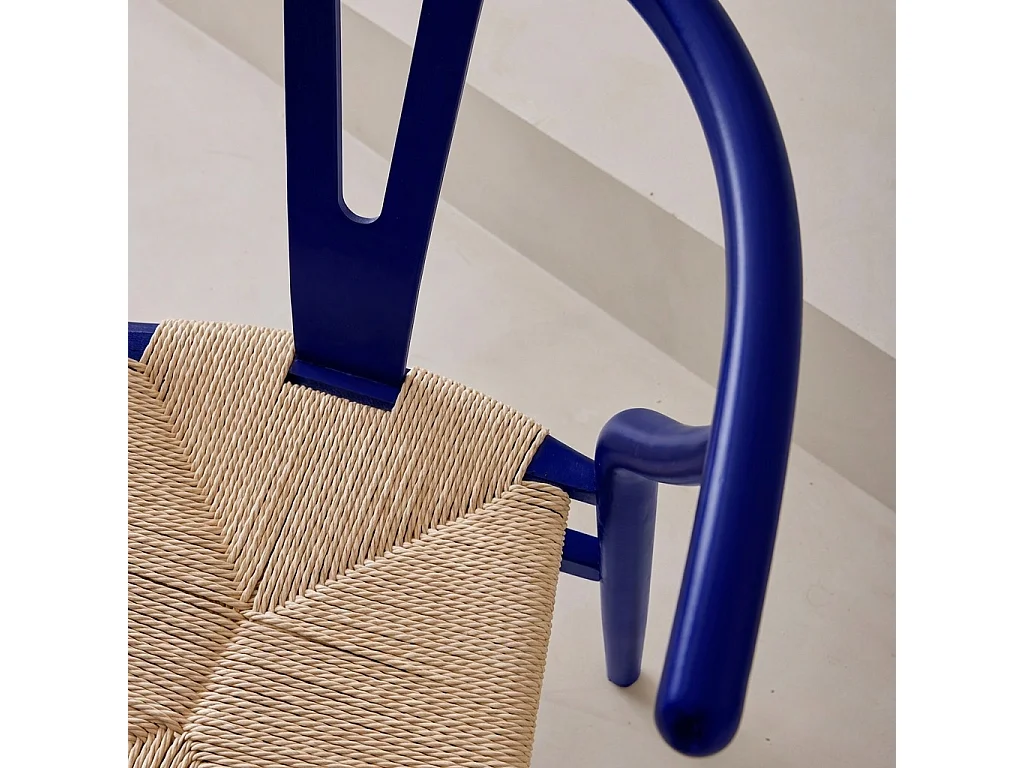 Silla de madera con asiento de cuerda, set de 2 azul