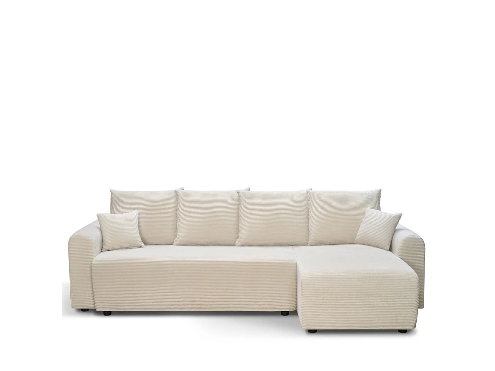 Pol - Canapé d'angle convertible réversible 4 places en velours côtelé - Beige