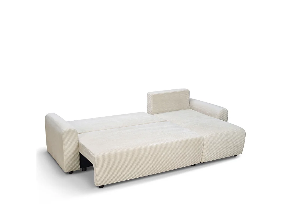 Pol - Canapé d'angle convertible réversible 4 places en velours côtelé - Beige