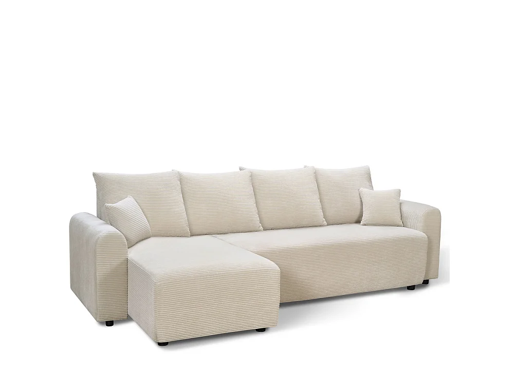 Pol - Canapé d'angle convertible réversible 4 places en velours côtelé - Beige