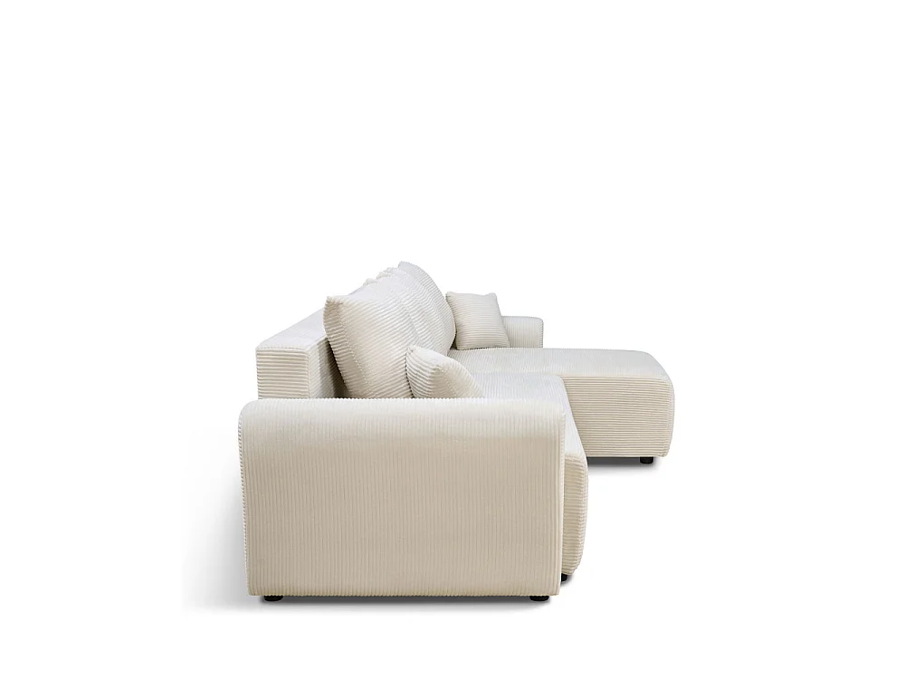 Pol - Canapé d'angle convertible réversible 4 places en velours côtelé - Beige