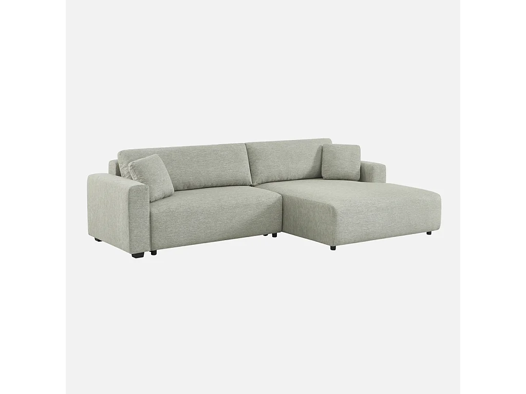 Canapé d'angle droit convertible 3 places tissu avec coffre gris clair - Wide