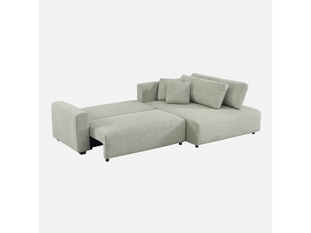 Canapé d'angle droit convertible 3 places tissu avec coffre gris clair - Wide