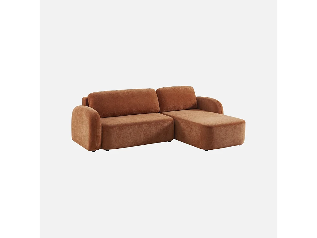 Sofá cama esquinero de tela con arcón, 3 plazas  terracota