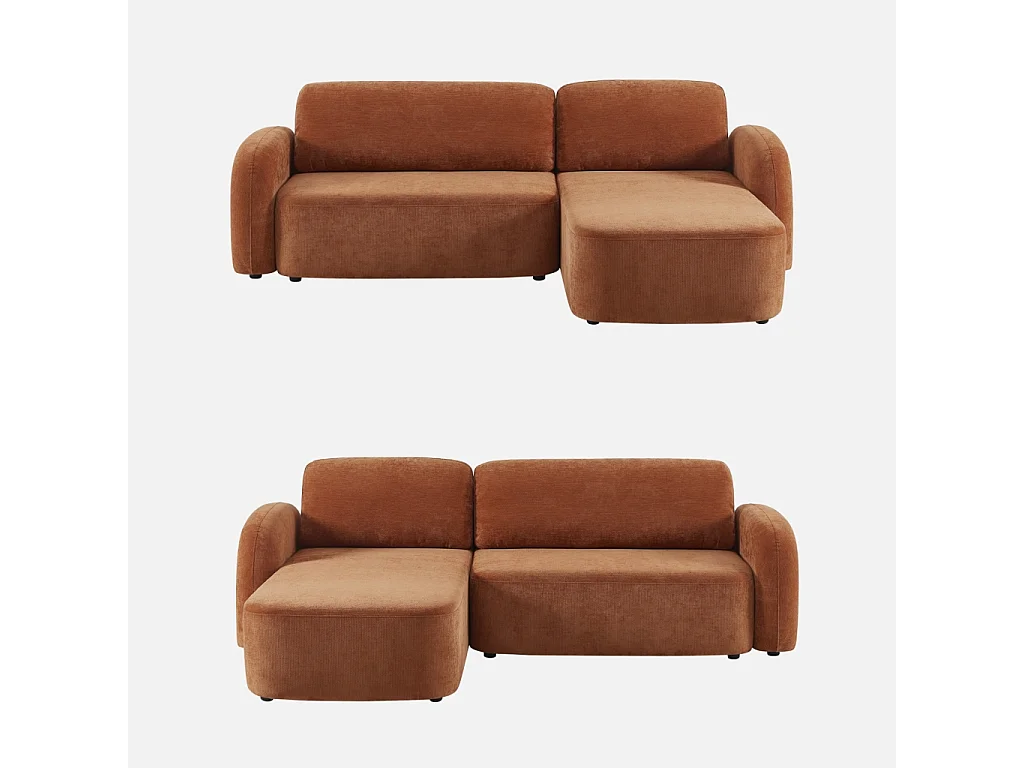 Sofá cama esquinero de tela con arcón, 3 plazas  terracota